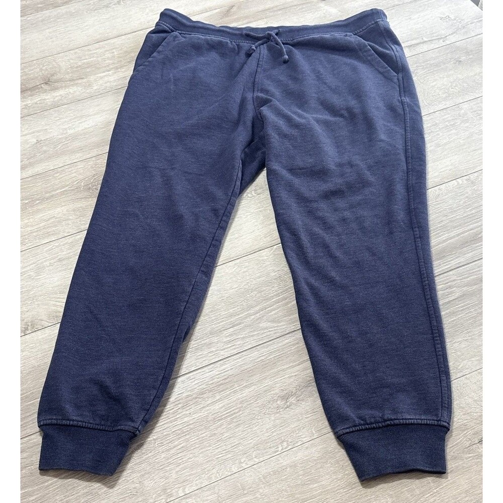 J. Crew Authentic Fleece Washed Denim Blue Fleece Joggers Drawstring Pockets L